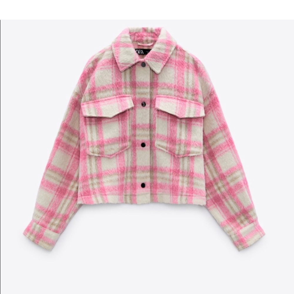 Zara Cropped Pink Plaid Flannel (Size Small) WORN ONCE